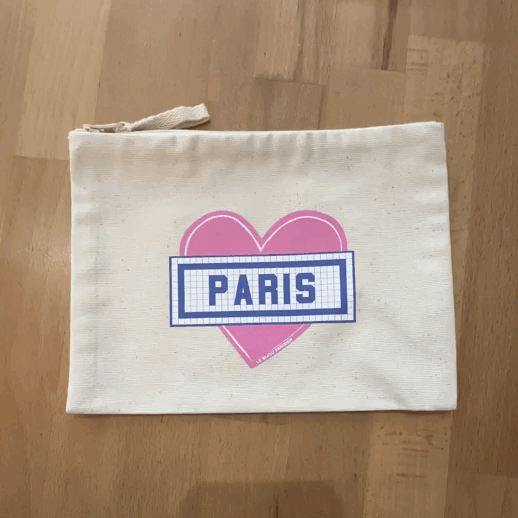 POCHETTE COTON BIO IMPRIMÉE COEUR PARIS - ÉCRU