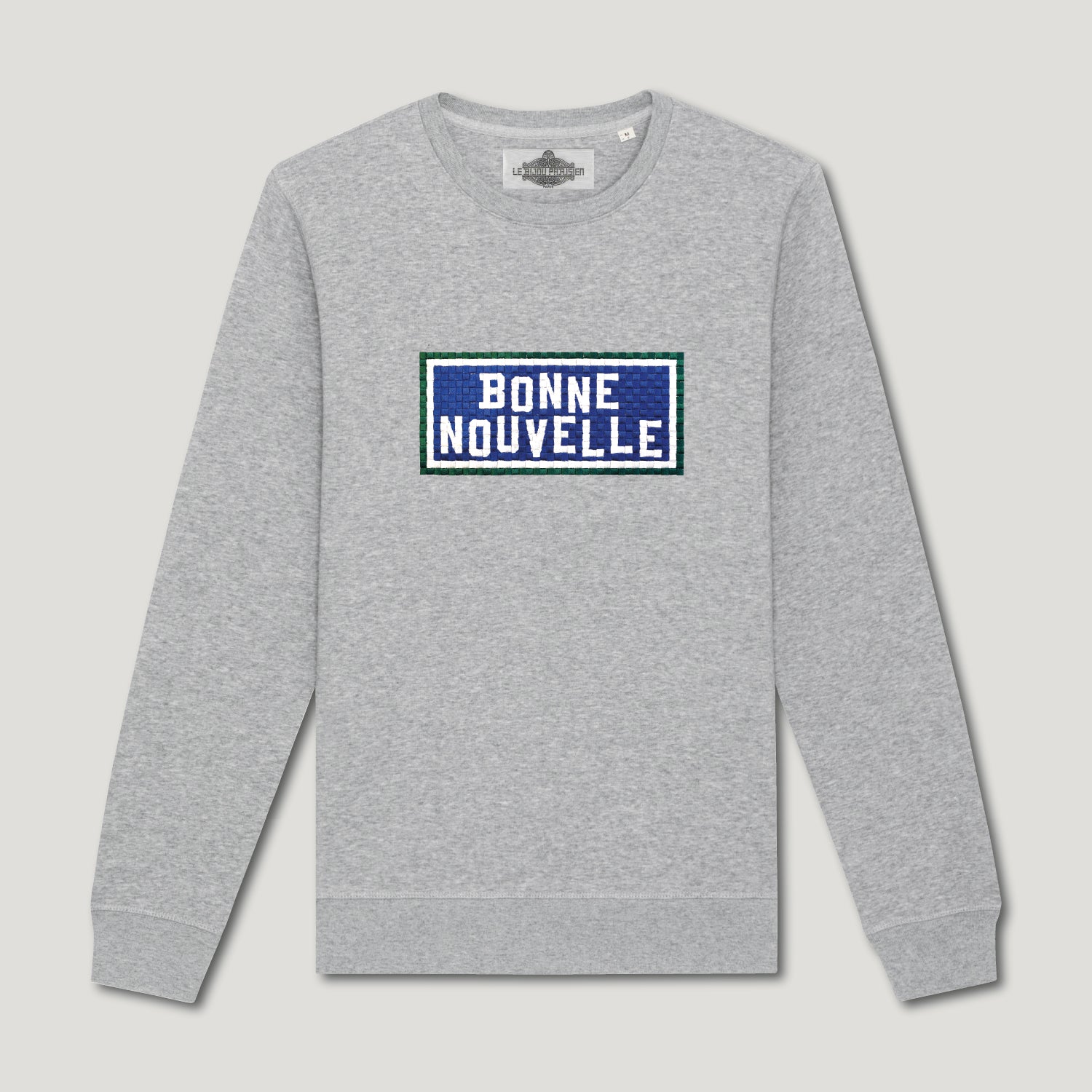 SWEAT BRODÉ BONNE NOUVELLE GRIS –