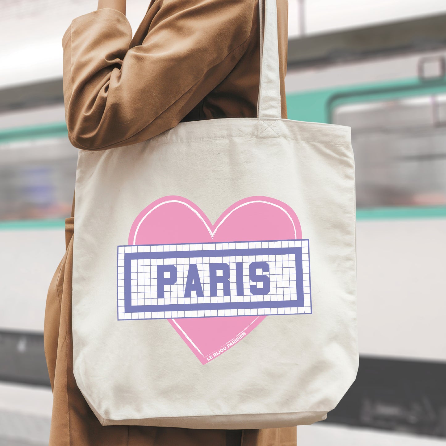 TOTE BAG COTON BIO IMPRIMÉ COEUR PARIS - ÉCRU