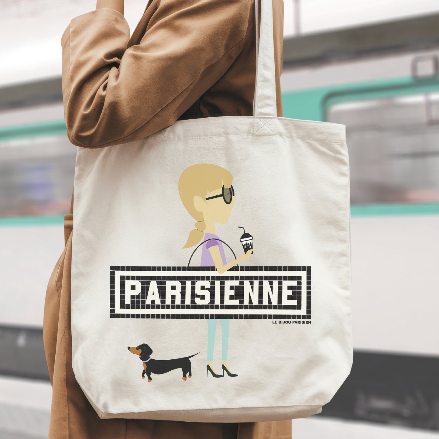 TOTE BAG IMPRIMÉ - PARISIENNE TECKEL- ÉCRU