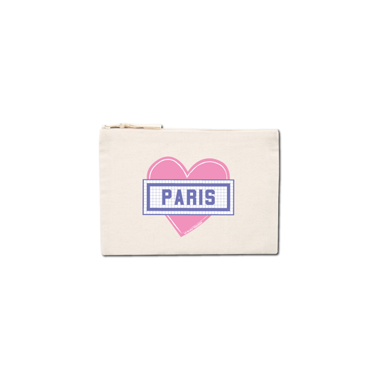 Paris Heart Printed Pouch - Ecru