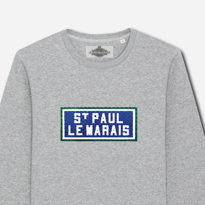 SWEAT BRODÉ SAINT PAUL LE MARAIS - GRIS