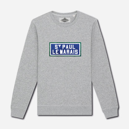 SWEAT BRODÉ SAINT PAUL LE MARAIS - GRIS