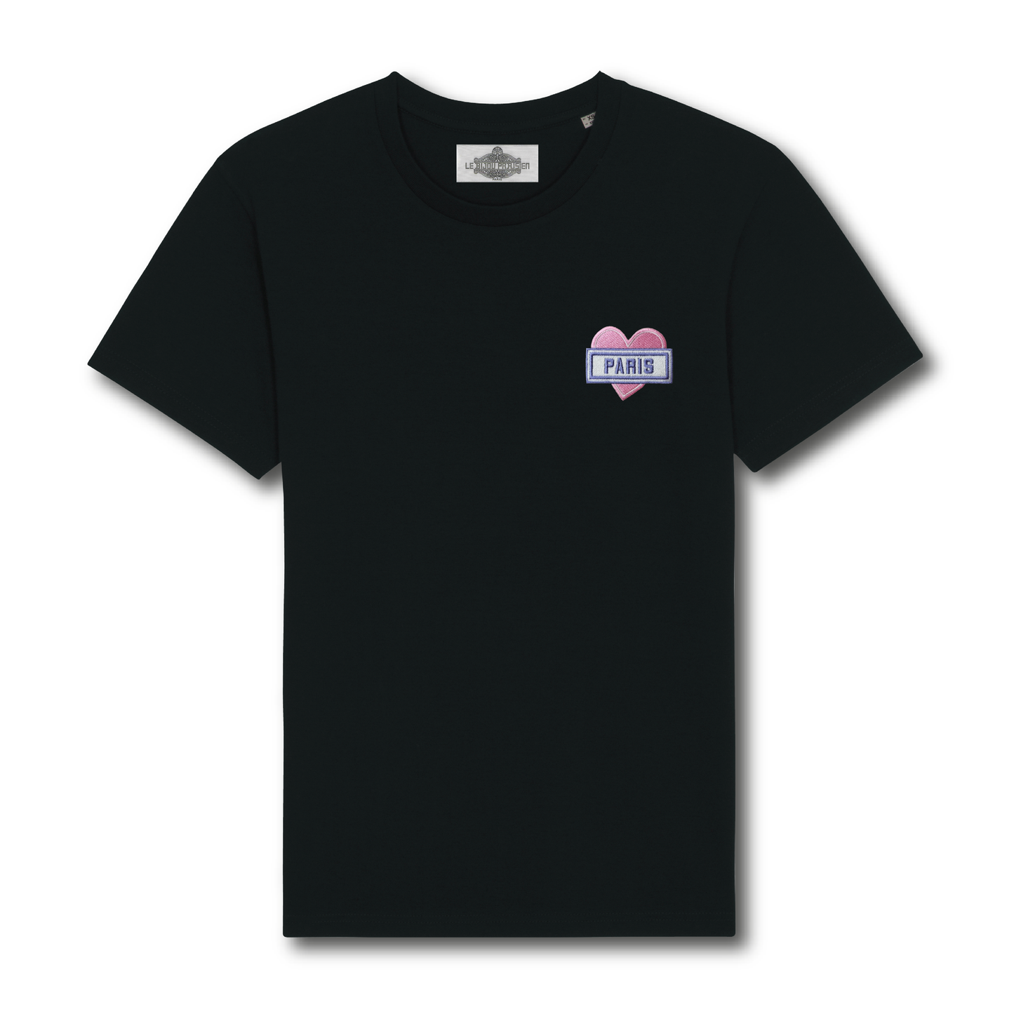 Paris Heart Embroidered Badge T-Shirt - Black