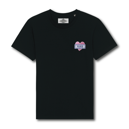 Paris Heart Embroidered Badge T-Shirt - Black