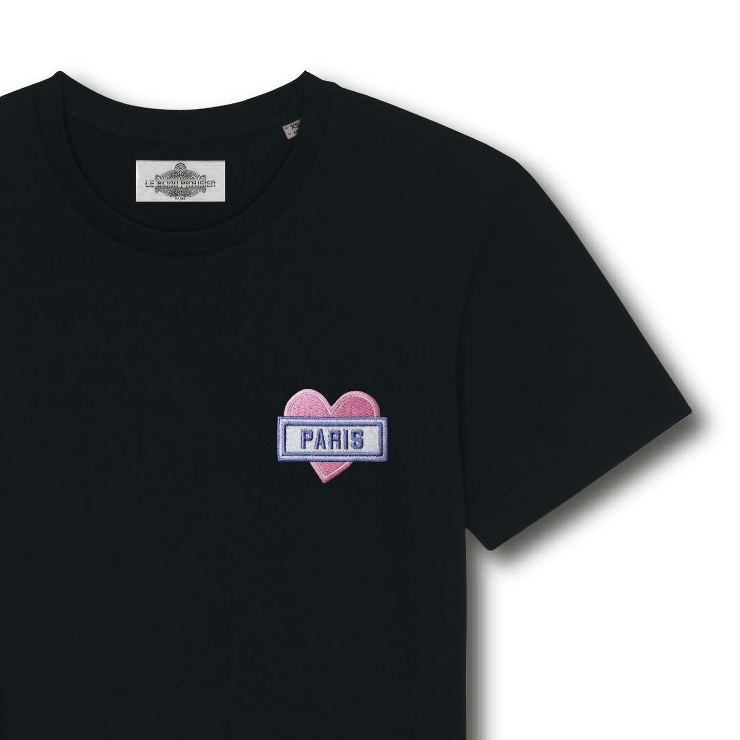 Paris Heart Embroidered Badge T-Shirt - Black