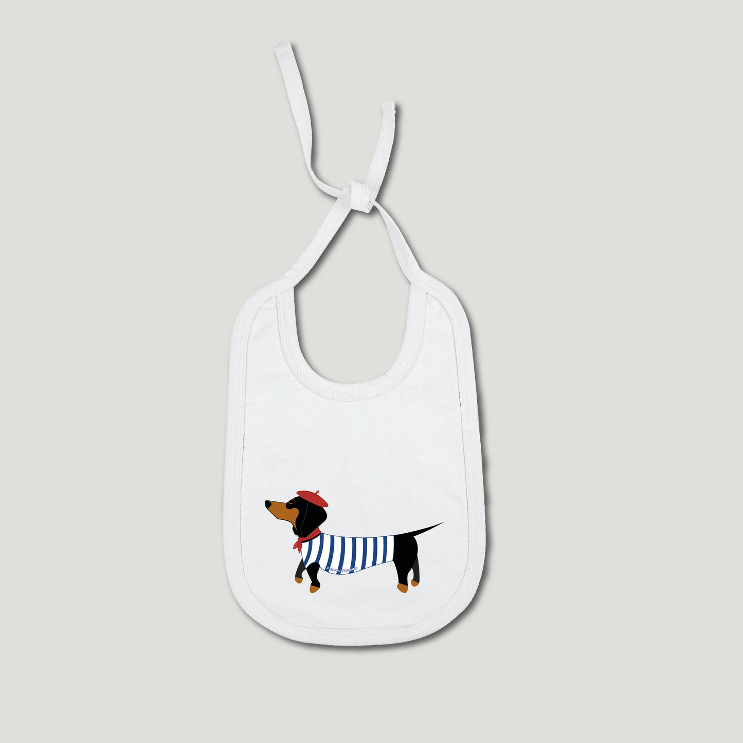 BAVOIR IMPRIMÉ - TECKEL MARINIÈRE - COTON - BLANC