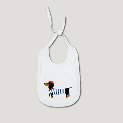 BAVOIR IMPRIMÉ - TECKEL MARINIÈRE - COTON - BLANC