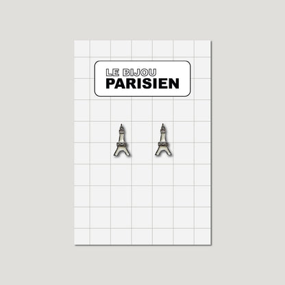 BOUCLES D'OREILLES TOUR EIFFEL ÉMAILLÉES & STRASS - BLANC