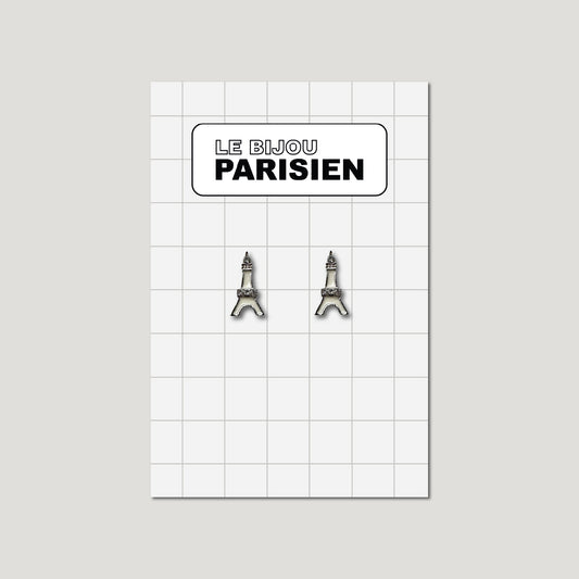 BOUCLES D'OREILLES TOUR EIFFEL ÉMAILLÉES & STRASS - BLANC
