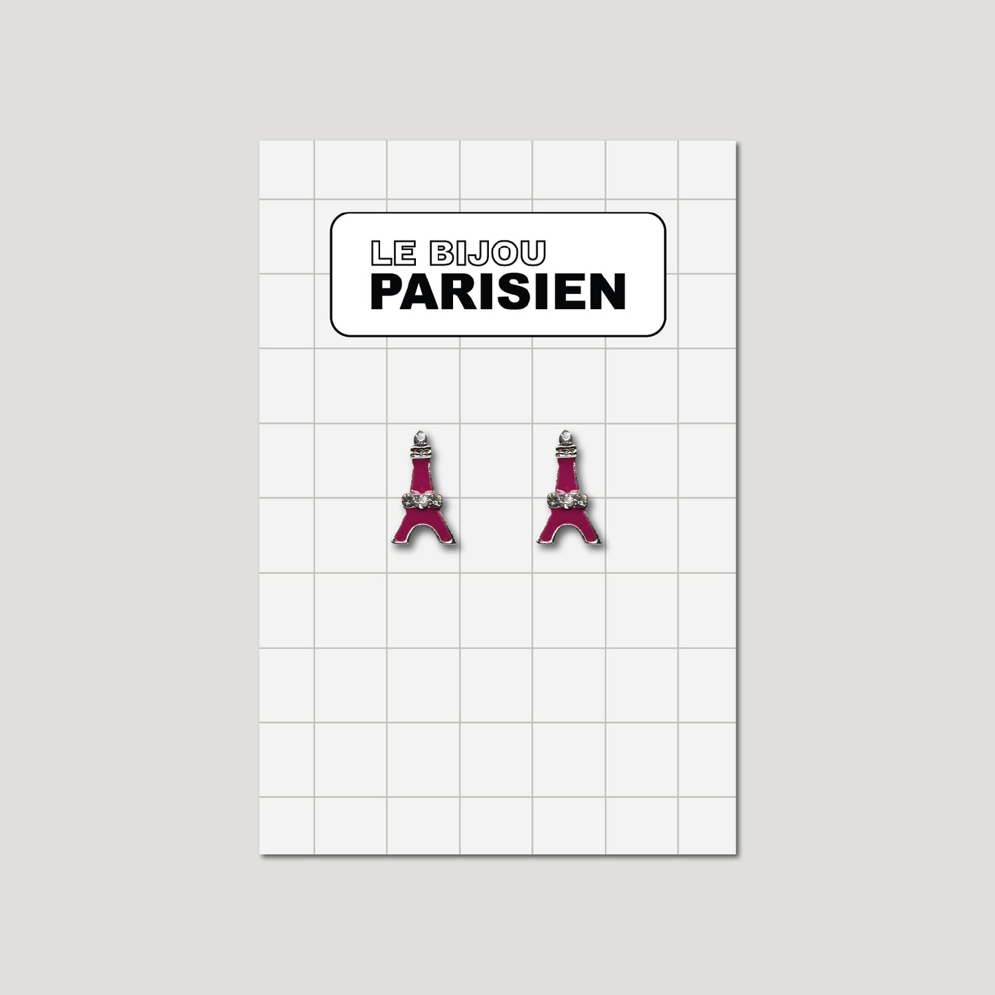BOUCLES D'OREILLES TOUR EIFFEL ÉMAILLÉES & STRASS - FUSHIA