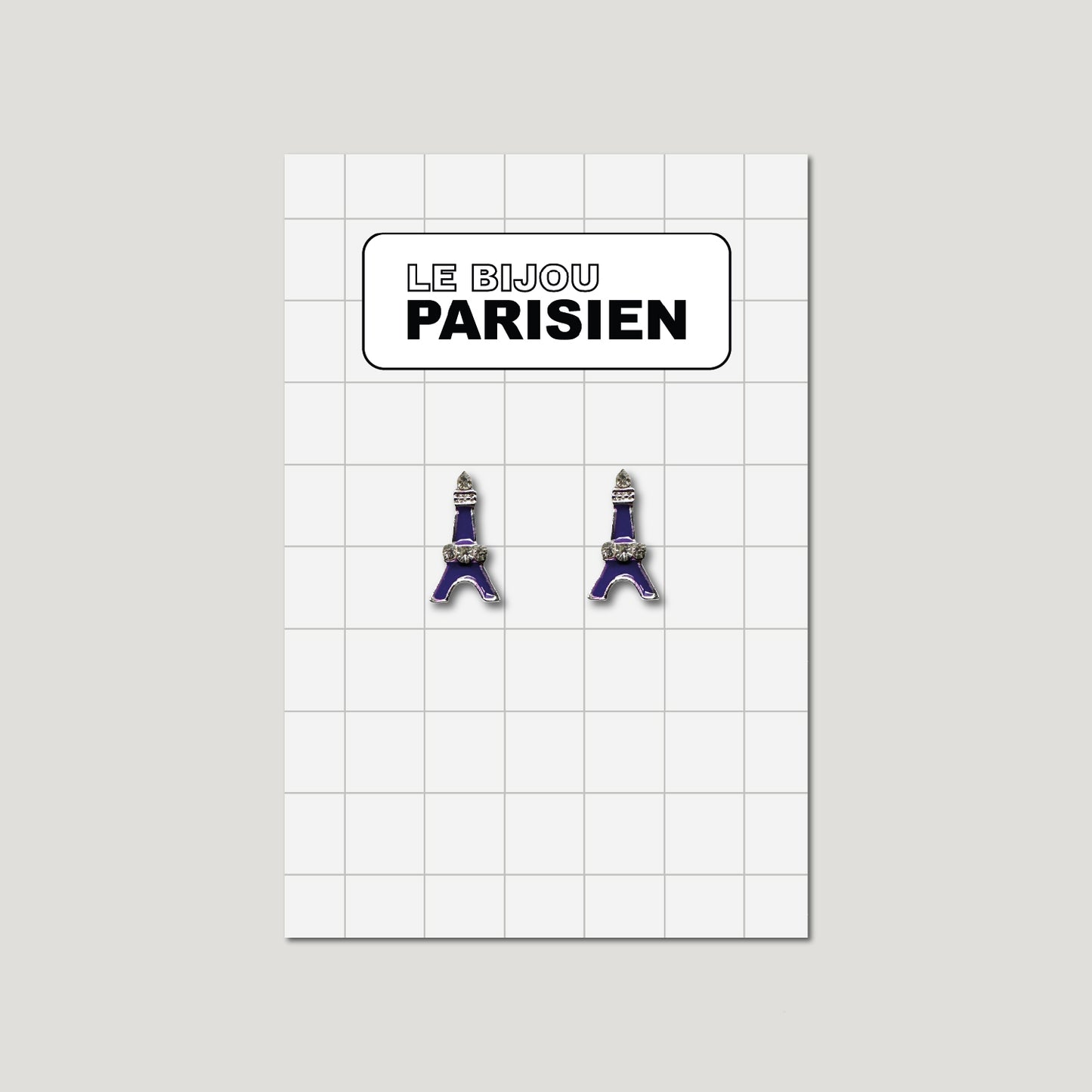 BOUCLES D'OREILLES TOUR EIFFEL ÉMAILLÉES & STRASS - VIOLET