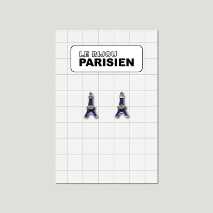 BOUCLES D'OREILLES TOUR EIFFEL ÉMAILLÉES & STRASS - VIOLET