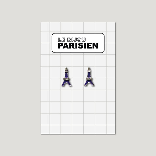 BOUCLES D'OREILLES TOUR EIFFEL ÉMAILLÉES & STRASS - VIOLET