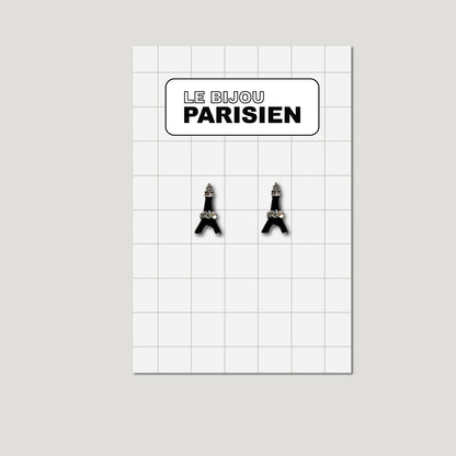 BOUCLES D'OREILLES TOUR EIFFEL ÉMAILLÉES & STRASS - NOIR