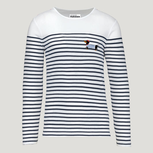 T-SHIRT MARINIERE TECKEL- COTON - BLANC ET BLEU