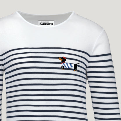 T-SHIRT MARINIERE TECKEL- COTON - BLANC ET BLEU