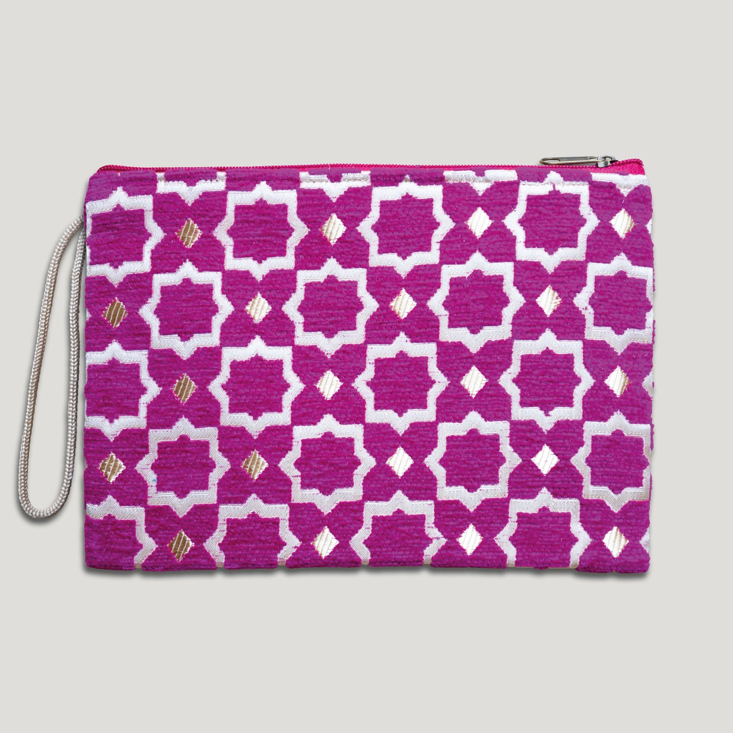 POCHETTE TISSU MAROCAIN - BRODERIE PARIS - INSPIRÉE DU MÉTRO PARISIEN - FUSHIA