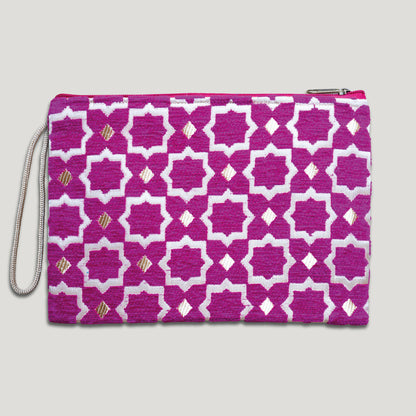 POCHETTE TISSU MAROCAIN - BRODERIE PARIS - INSPIRÉE DU MÉTRO PARISIEN - FUSHIA