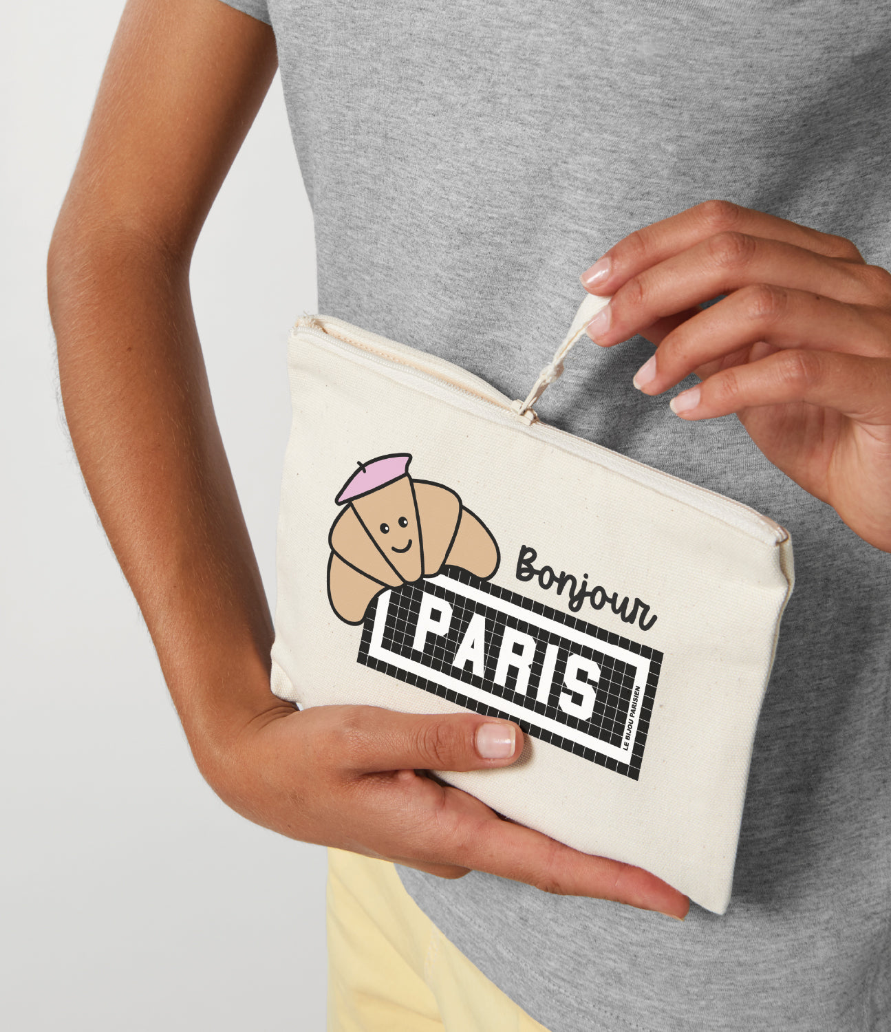 POCHETTE IMPRIMÉE BONJOUR PARIS - ÉCRU