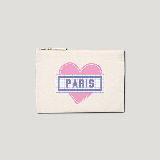 Paris Heart Printed Pouch - Ecru