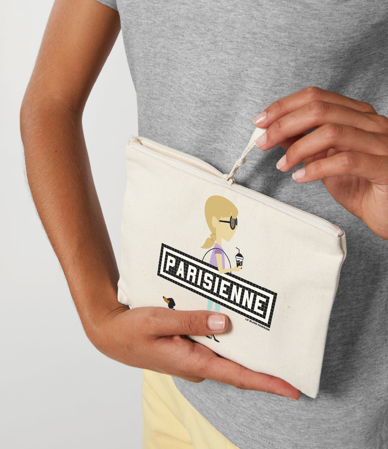 POCHETTE IMPRIMÉE PARISIENNE TECKEL - ÉCRU
