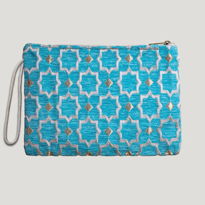 POCHETTE TISSU MAROCAIN - BRODERIE PARIS - INSPIRÉE DU MÉTRO PARISIEN - BLEU CLAIR