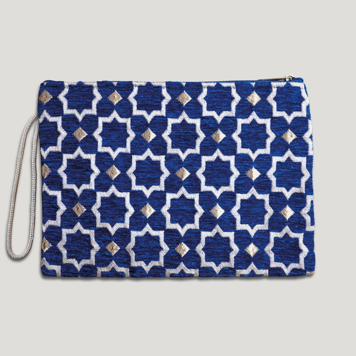 POCHETTE TISSU MAROCAIN - BRODERIE PARIS - INSPIRÉE DU MÉTRO PARISIEN - BLEU FONCÉ
