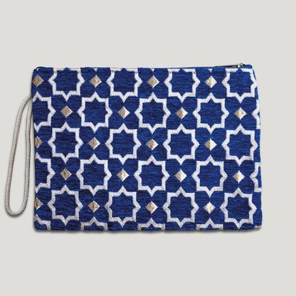 POCHETTE TISSU MAROCAIN - BRODERIE PARIS - INSPIRÉE DU MÉTRO PARISIEN - BLEU FONCÉ