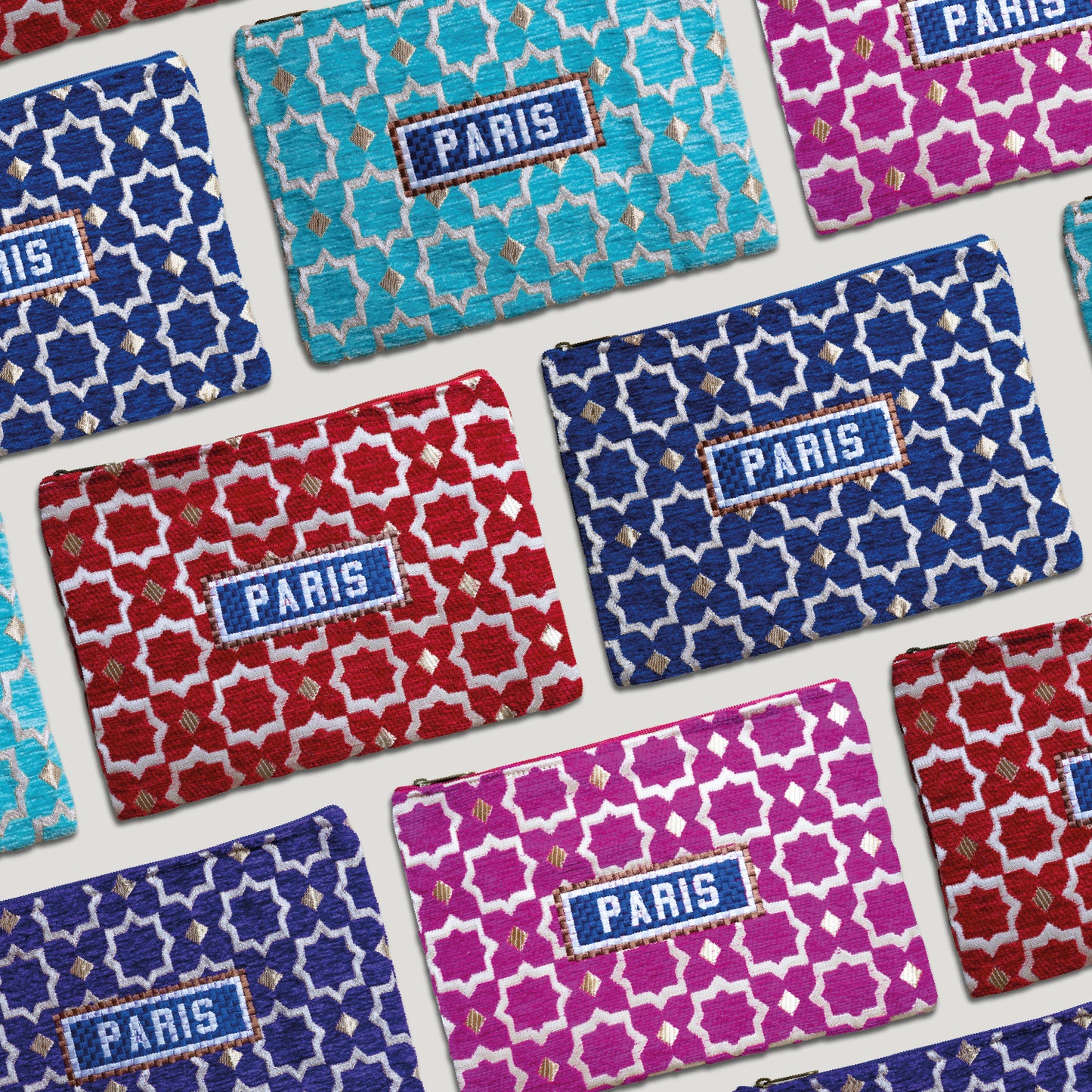 POCHETTE TISSU MAROCAIN - BRODERIE PARIS - INSPIRÉE DU MÉTRO PARISIEN - FUSHIA