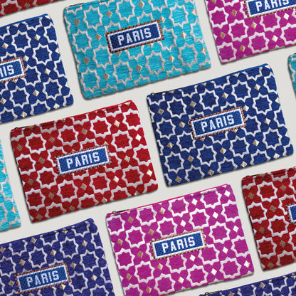 POCHETTE TISSU MAROCAIN - BRODERIE PARIS - INSPIRÉE DU MÉTRO PARISIEN - FUSHIA