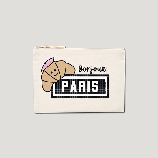 Pochette imprimée Bonjour Paris - écru