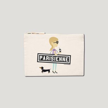 POCHETTE IMPRIMÉE PARISIENNE TECKEL - ÉCRU