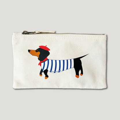 POCHETTE IMPRIMÉE - TECKEL MARINIÈRE - COTON RECYCLÉ - ÉCRU