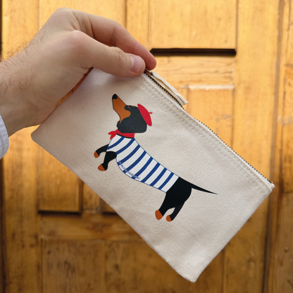POCHETTE IMPRIMÉE - TECKEL MARINIÈRE - COTON RECYCLÉ - ÉCRU