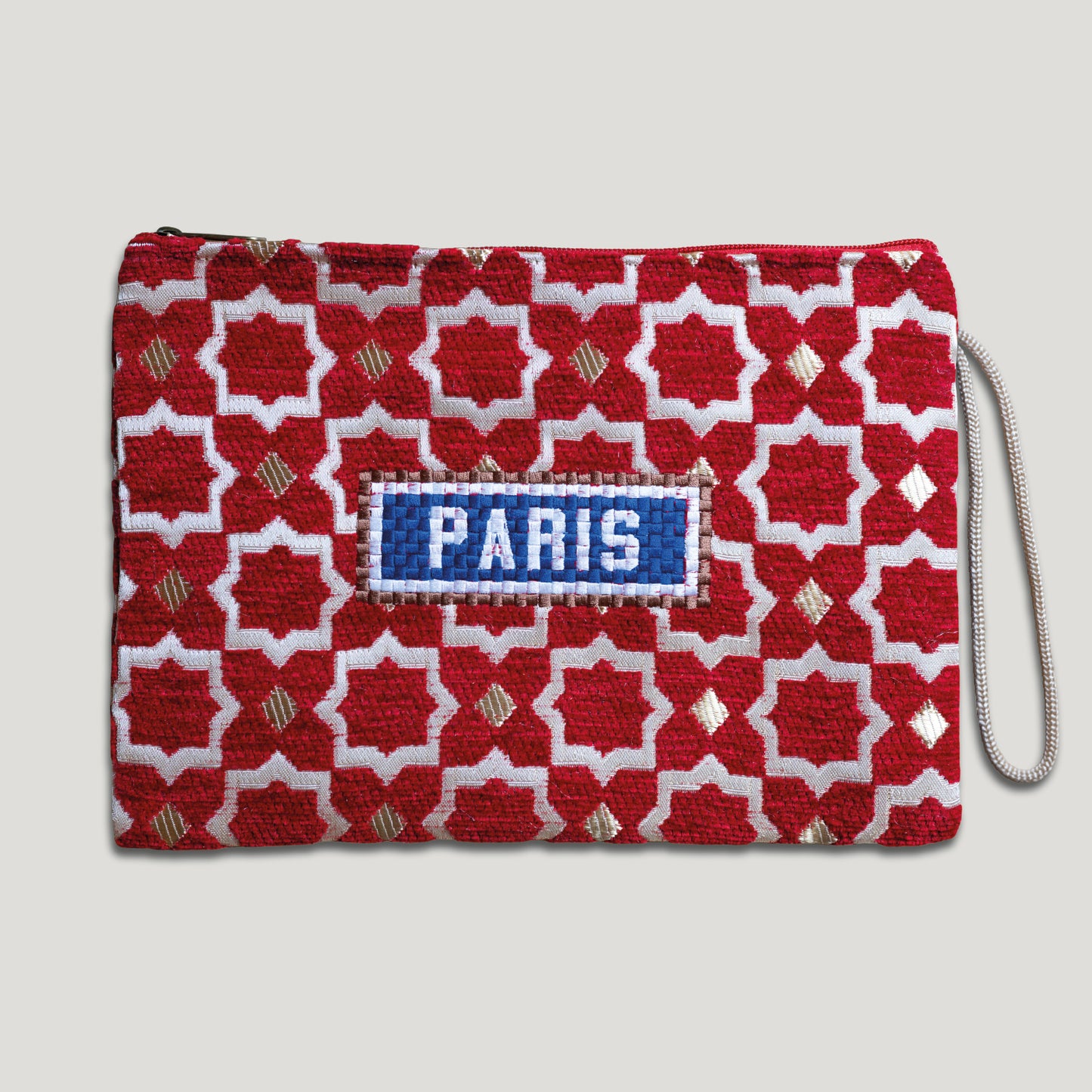 POCHETTE TISSU MAROCAIN - BRODERIE PARIS - INSPIRÉE DU MÉTRO PARISIEN - ROUGE