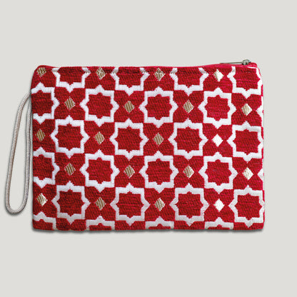 POCHETTE TISSU MAROCAIN - BRODERIE PARIS - INSPIRÉE DU MÉTRO PARISIEN - ROUGE