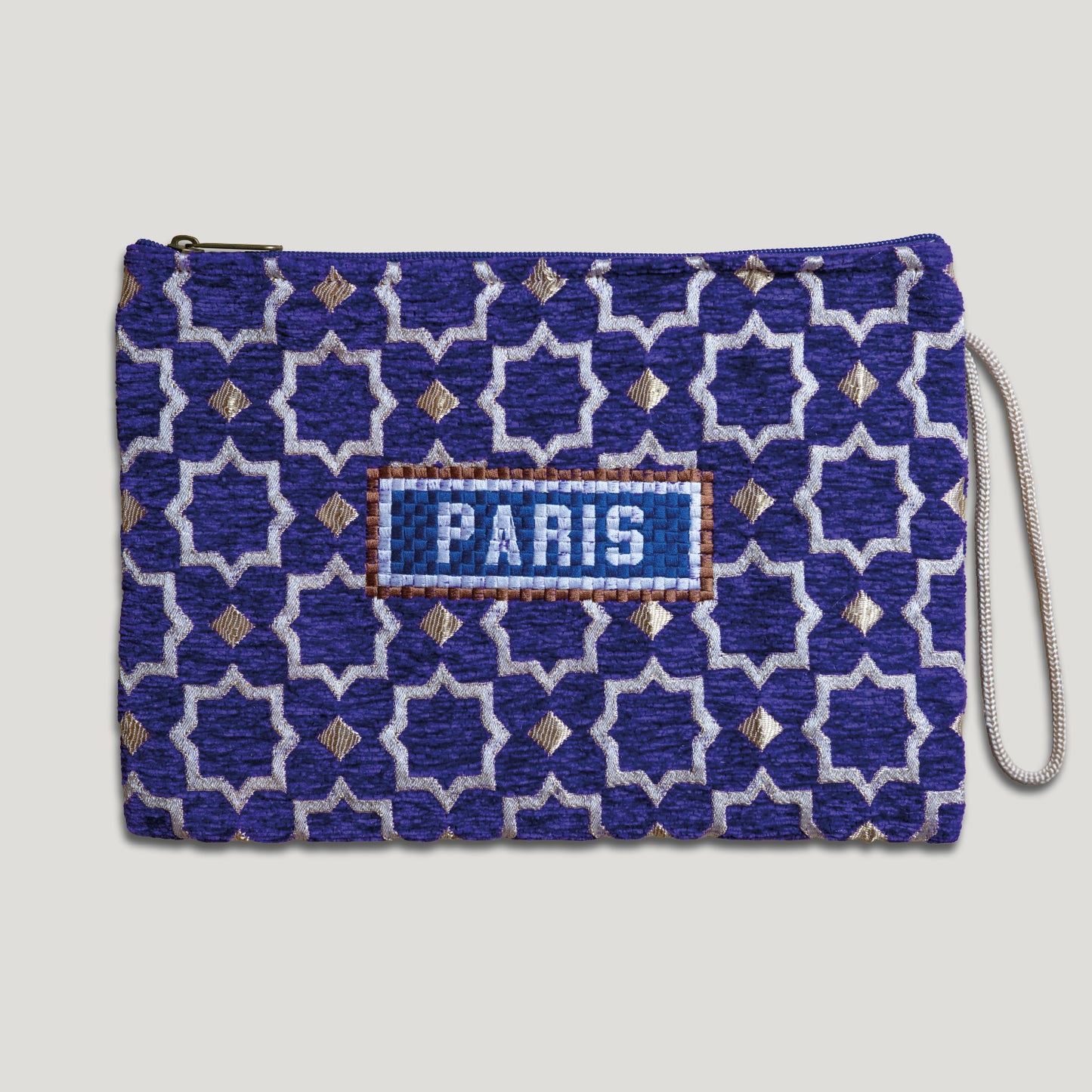 POCHETTE TISSU MAROCAIN - BRODERIE PARIS - INSPIRÉE DU MÉTRO PARISIEN - VIOLET