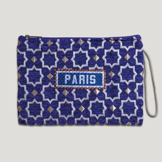 POCHETTE TISSU MAROCAIN - BRODERIE PARIS - INSPIRÉE DU MÉTRO PARISIEN - VIOLET