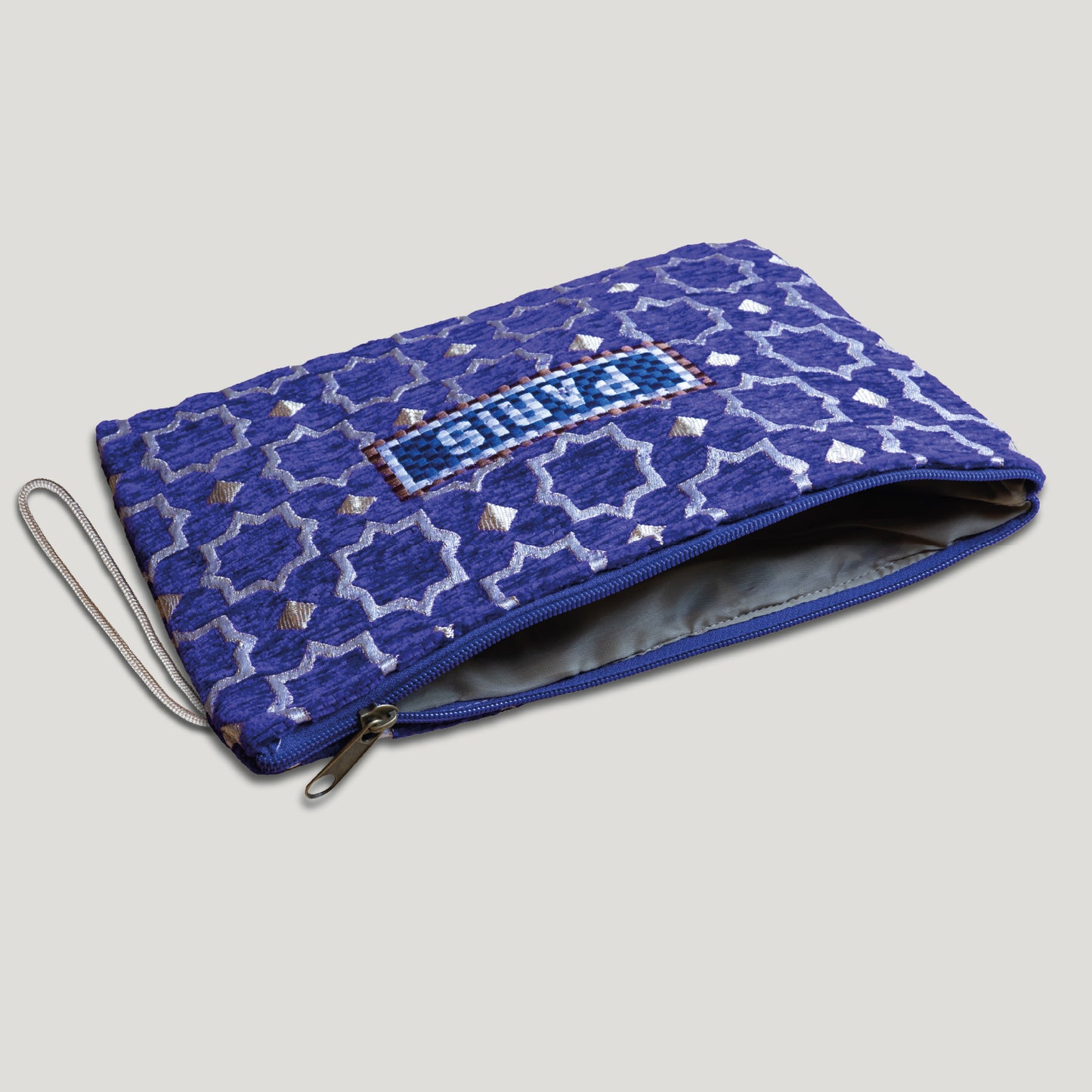 POCHETTE TISSU MAROCAIN - BRODERIE PARIS - INSPIRÉE DU MÉTRO PARISIEN - VIOLET