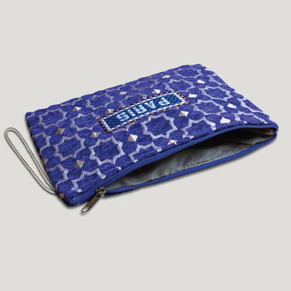 POCHETTE TISSU MAROCAIN - BRODERIE PARIS - INSPIRÉE DU MÉTRO PARISIEN - VIOLET