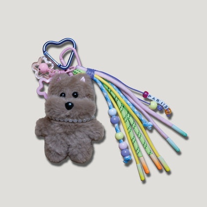 PORTE CLÉS PELUCHE PETIT CHIEN PARISIEN - BIJOU DE SAC AVEC CHARMS