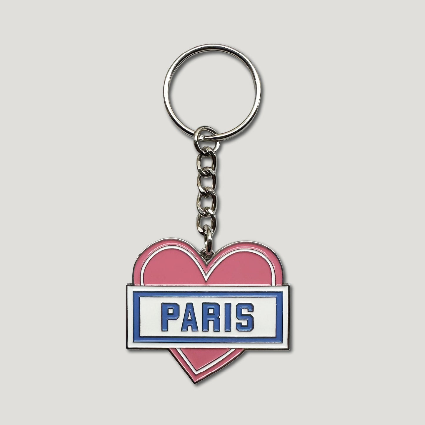 PORTE CLÉS ÉMAILLÉ - COEUR PARIS - MÉTAL ARGENTÉ
