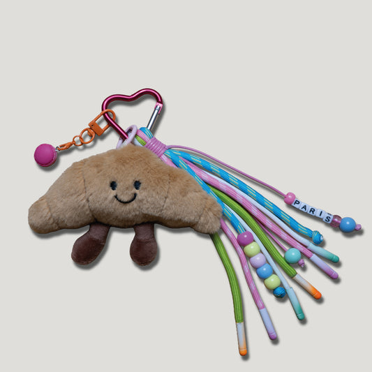 PORTE CLÉS PELUCHE CROISSANT PARISIEN - BIJOU DE SAC AVEC CHARMS