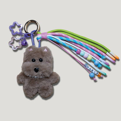 PORTE CLÉS PELUCHE PETIT CHIEN PARISIEN - BIJOU DE SAC AVEC CHARMS