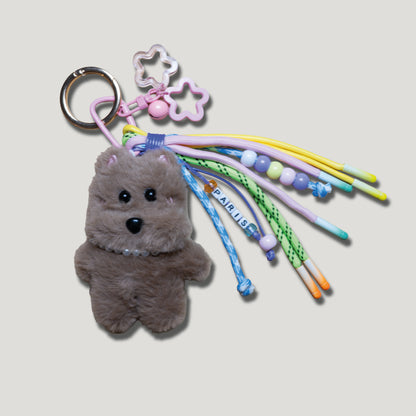 PORTE CLÉS PELUCHE PETIT CHIEN PARISIEN - BIJOU DE SAC AVEC CHARMS