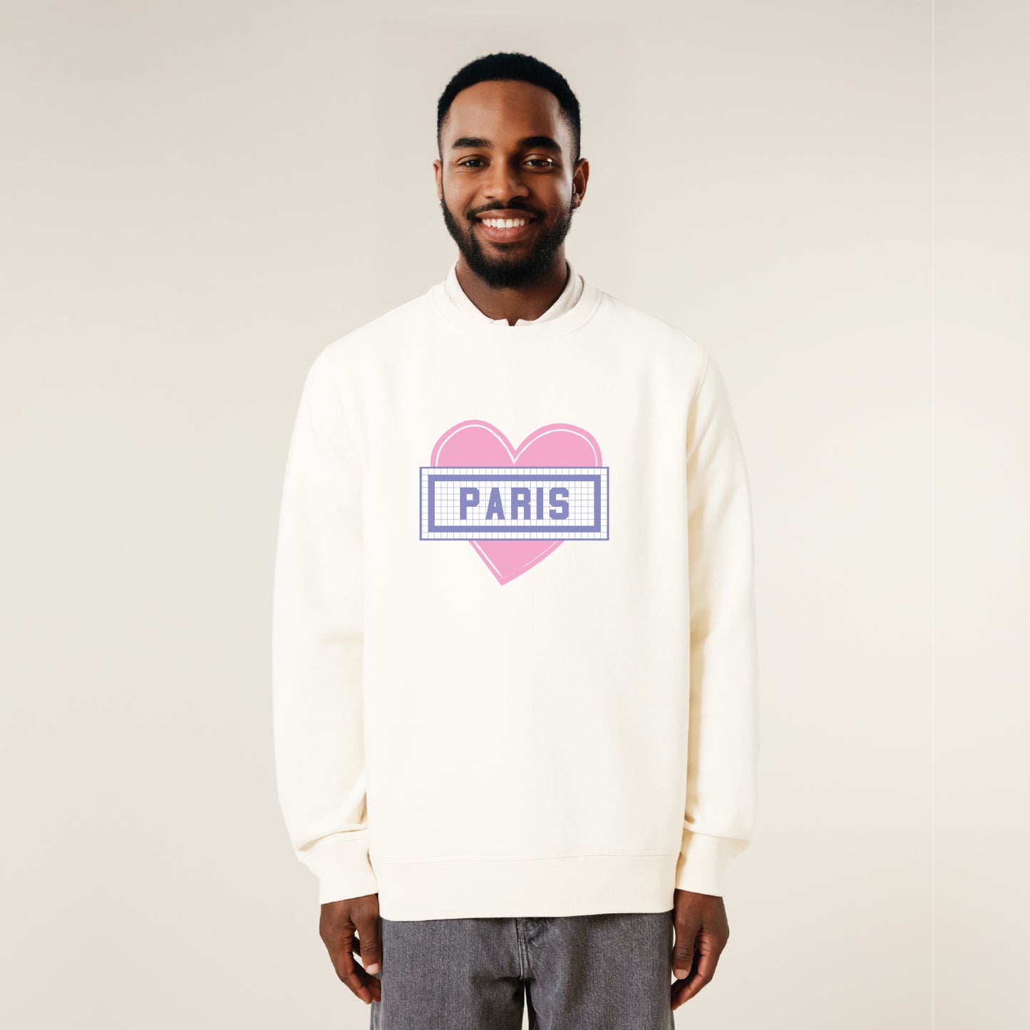 SWEAT-SHIRT COTON BIO IMPRIMÉ - COEUR PARIS - ÉCRU
