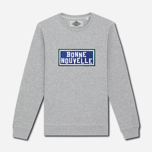 SWEAT BRODÉ BONNE NOUVELLE - GRIS