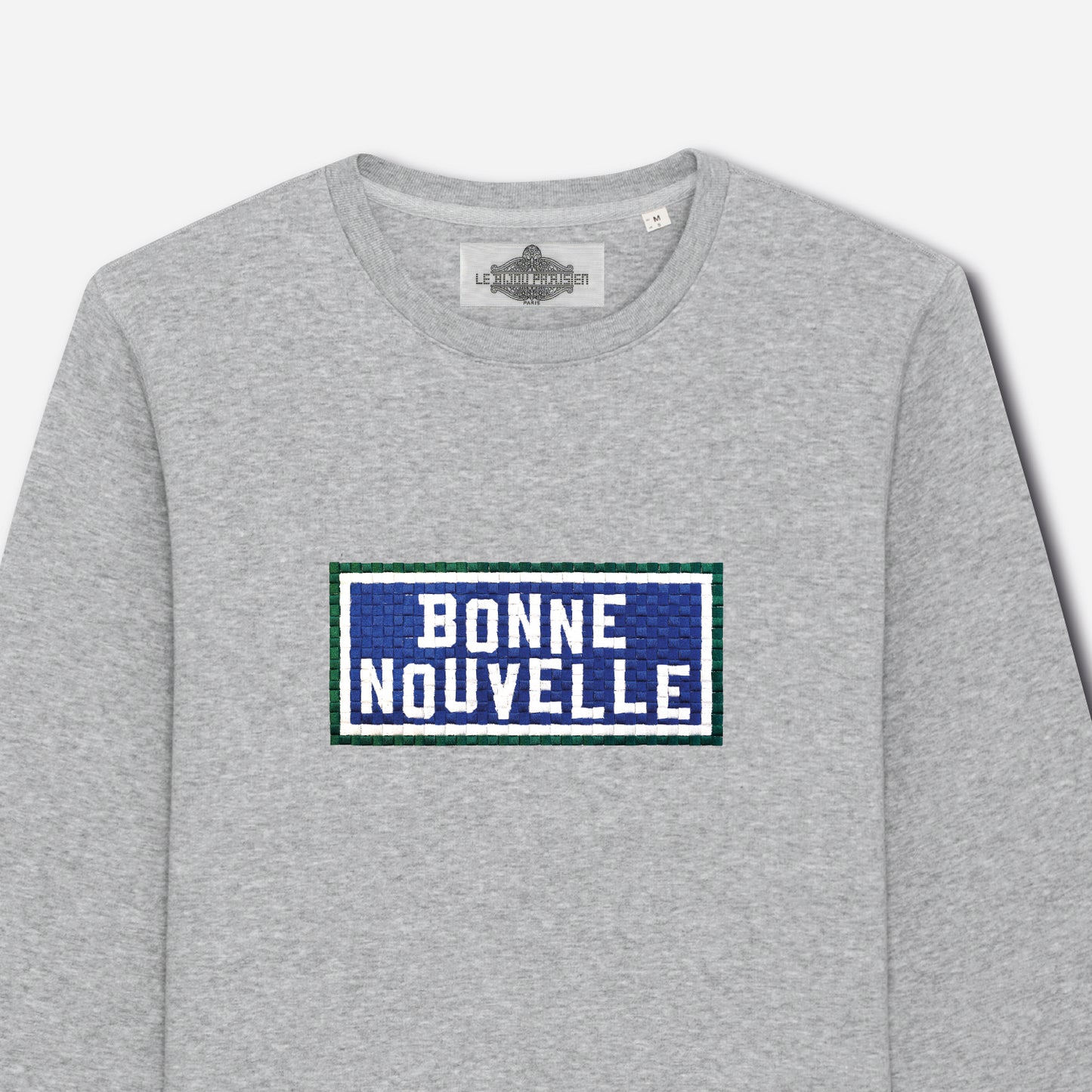 SWEAT BRODÉ BONNE NOUVELLE - GRIS