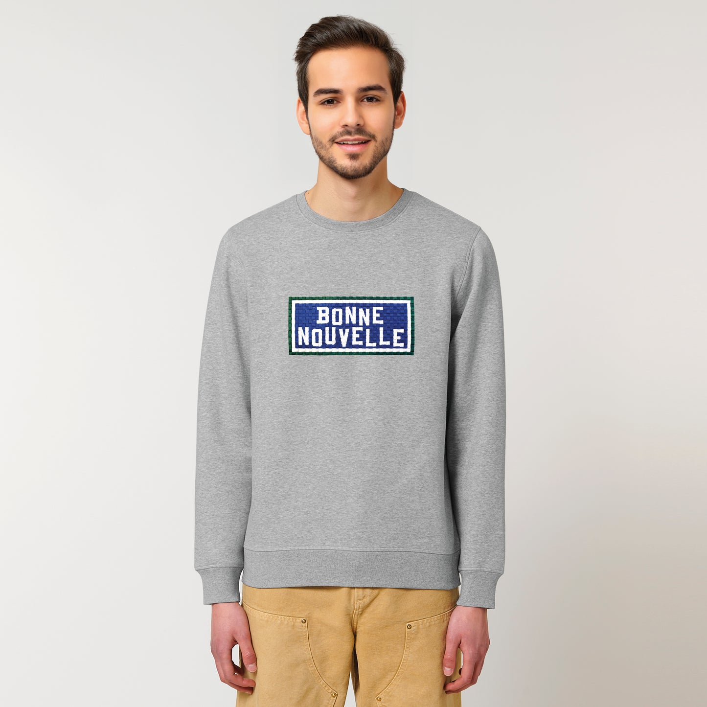 SWEAT BRODÉ BONNE NOUVELLE - GRIS